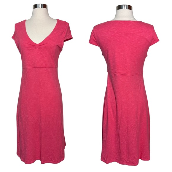 Horny Toad Organic Cotton VNeck Cap Sleeve Pink Athlesiure Outdoors Midi Dress M - Picture 1 of 8